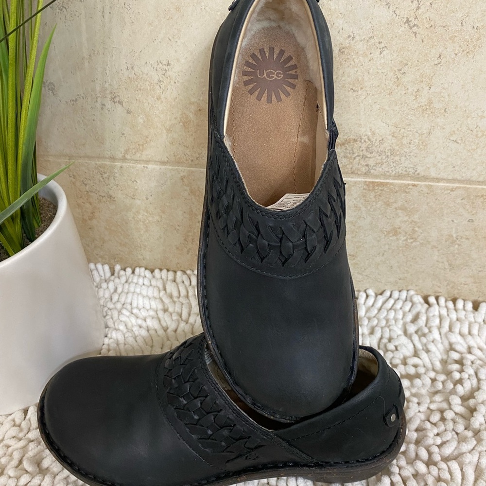 UGG “ANILA” Black Braided Woven Shearling Women's Slip-On Shoes